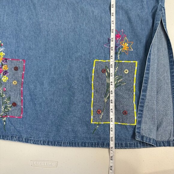 Vintage New Direction Denim Maxi Dress Small Floral Embroidered 2 piece - Picture 9 of 14
